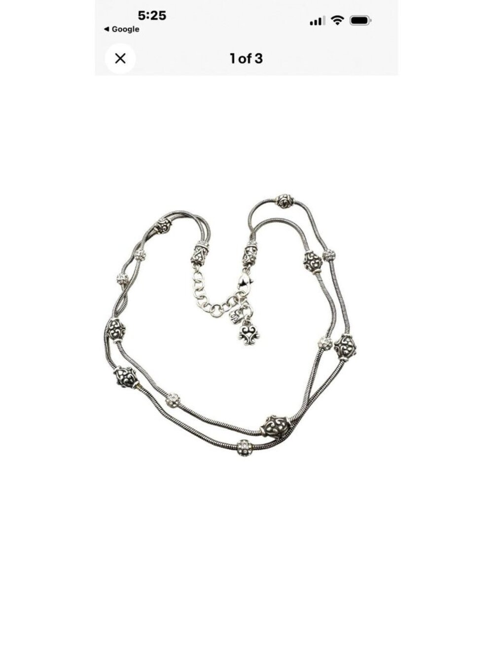 Brighton double strand station necklace. Silver Plated Two Strand Snake Chain.
